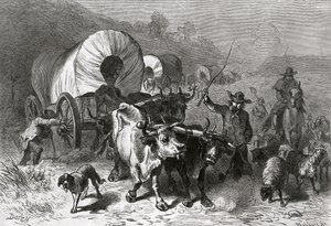 Emigración al país occidental, grabado por Bobbett